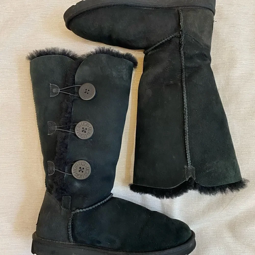 UGG Triple Botton Black Boots Women Size 8
